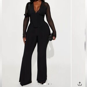 NWT Two piece set Women’s Black Long Sleeve Mesh Jumpsuit